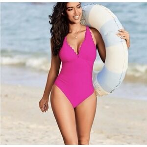 Kate Spade New York Pique Solids Plunge One Piece Swimsuit EUC Size S